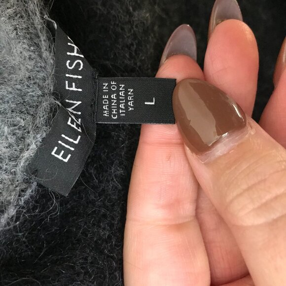 EILEEN FISHER - WOMEN'S LARGE - BLACK /GRAY OPEN FRONT MOHAIR BLEND CARDIGAN - Picture 8 of 9